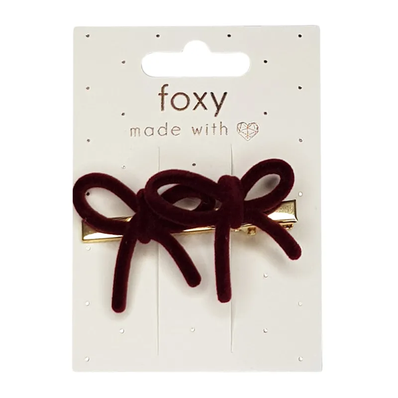 Velvet Bow Hair Clip Wine Red