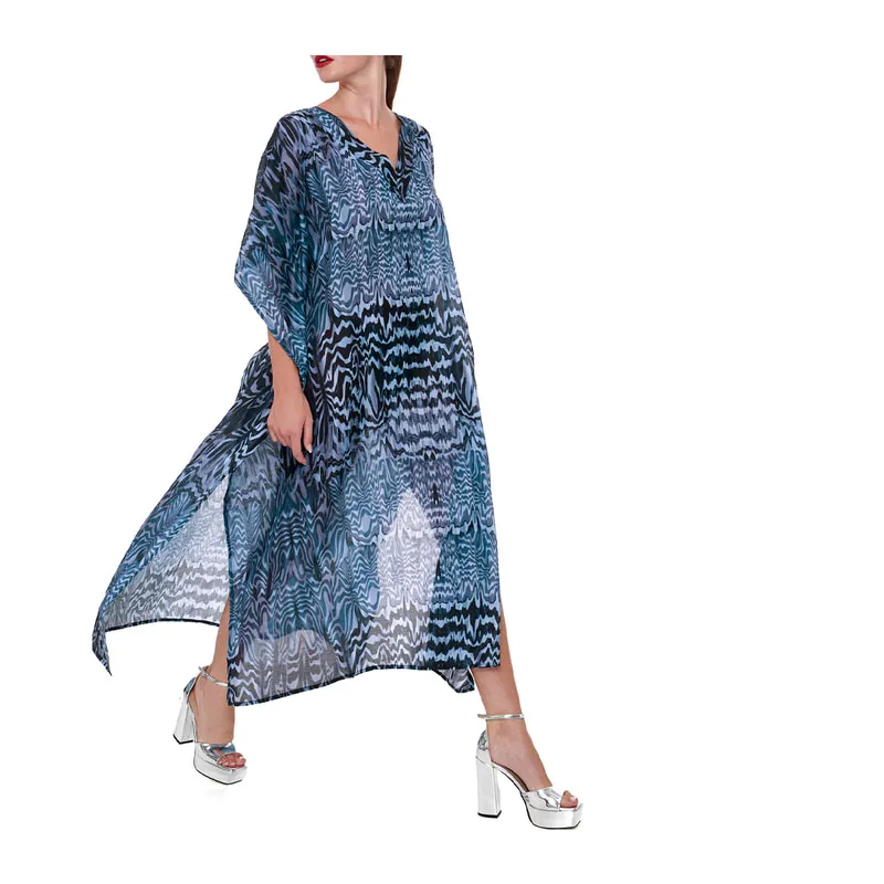 Water Gate Silver printed long kaftan/dress V-neckline