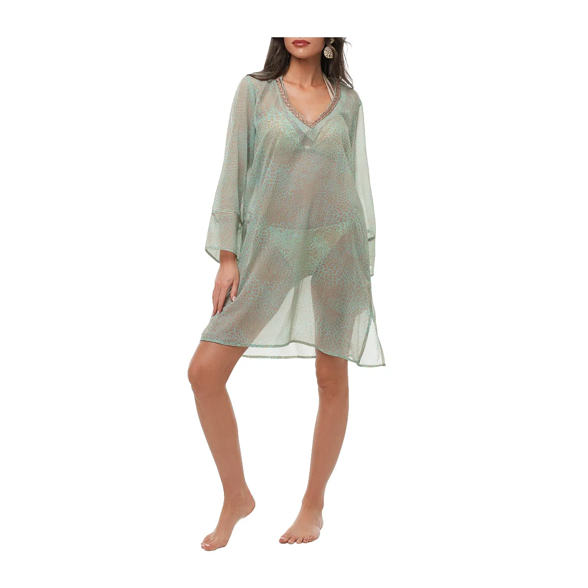 Wild cat printed mini dress/kaftan