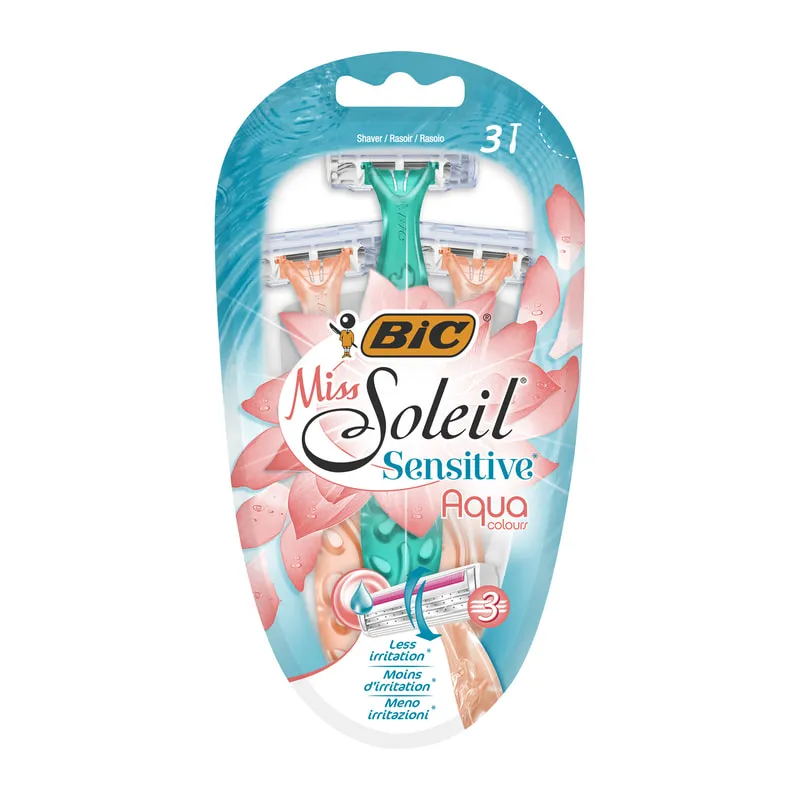 Women's Disposable Razors  Miss Soleil Sensitive Aqua Colours 3pcs