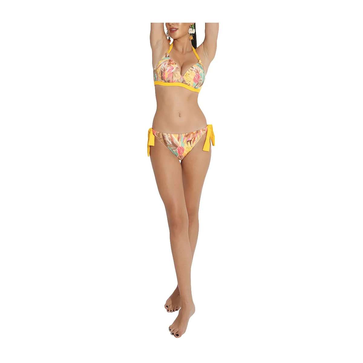 Yellow mellow underwired bikini top in cup D