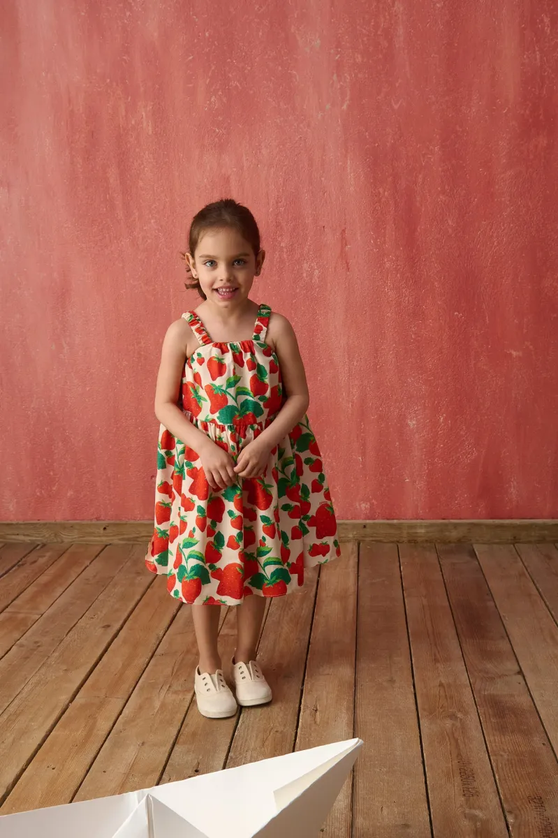 Aurora Dress (Strawberries Ivory)