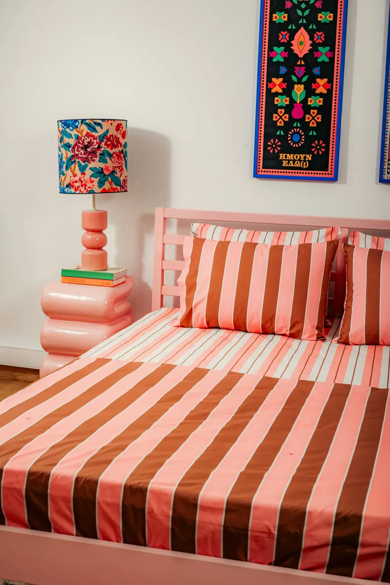 Bed Linen Set (Stripes Brown/Pink)