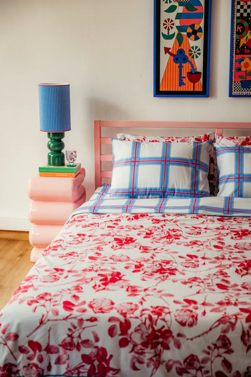 Duvet Cover (Flowers/Light Blue Check)