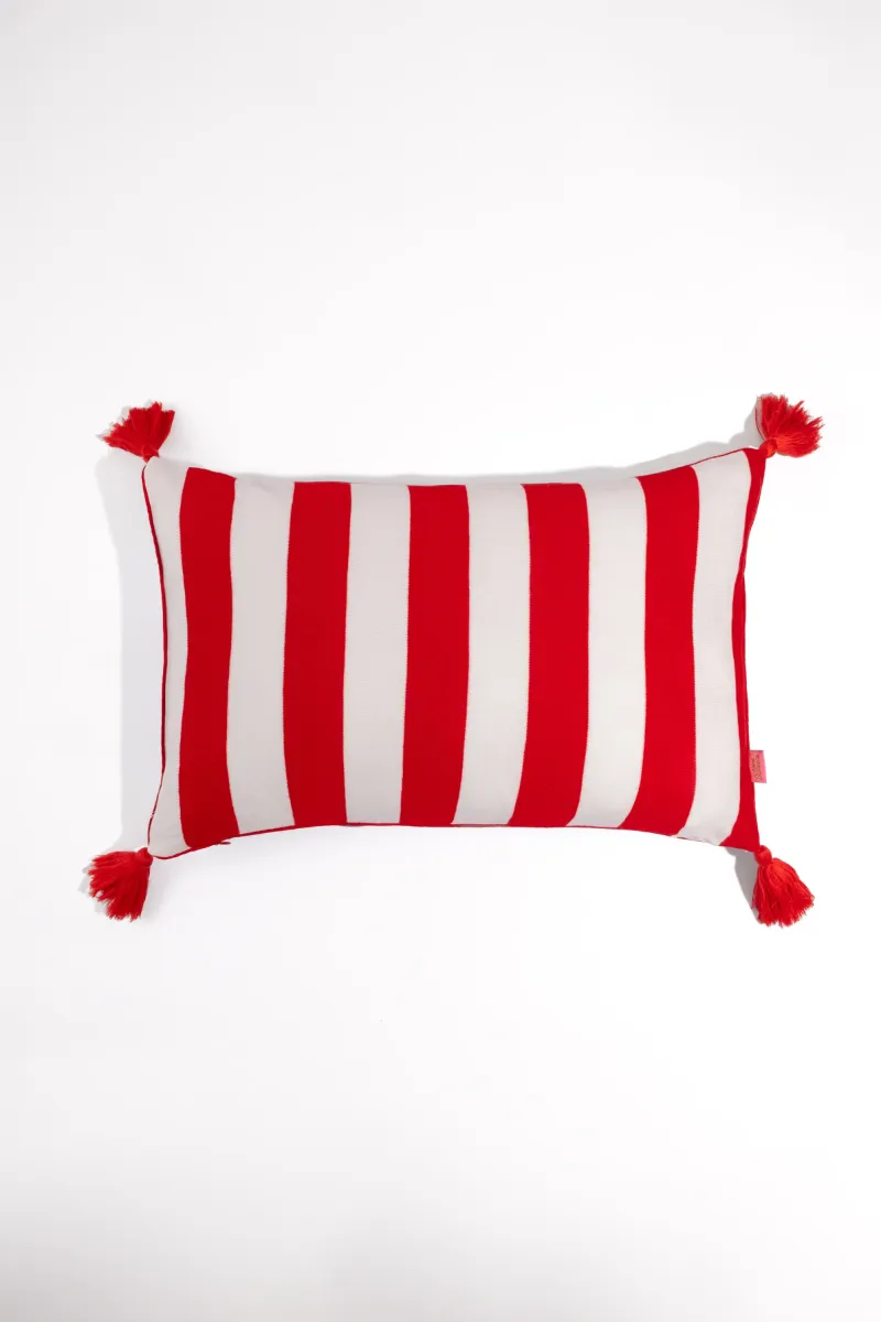 Knitted Pillow Case (Blue/Red Stripes)
