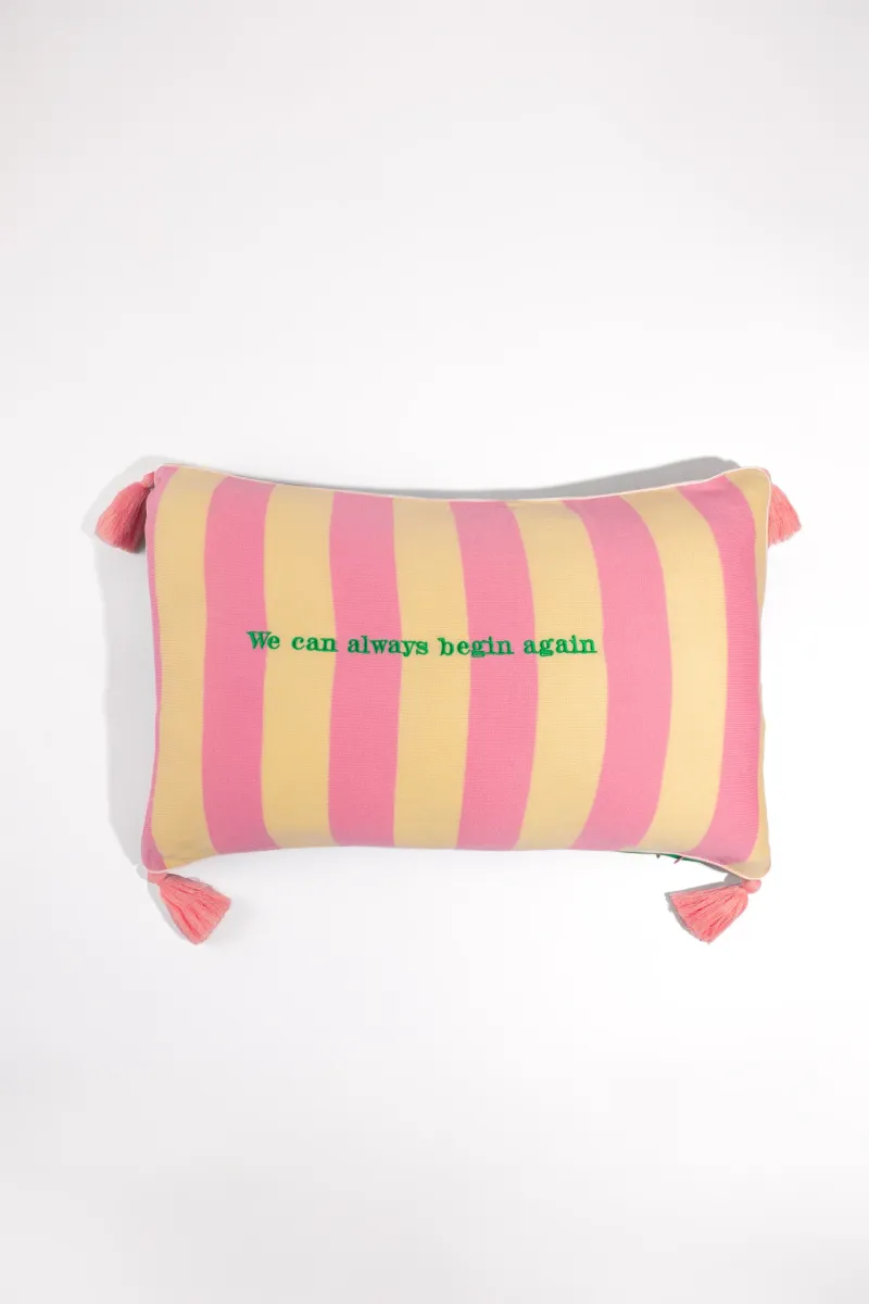 Knitted Pillow Case (Pink/Yellow Stripes)