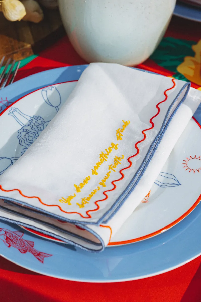 Linen Napkin (White/Blue)