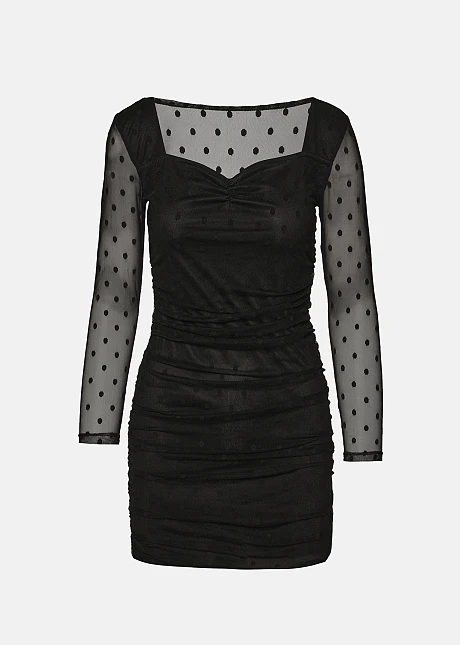 Μίνι φόρεμα με πουά διαφάνεια