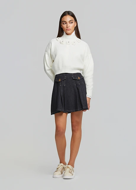 Κροπ πουλόβερ με απλικέ λουλούδια