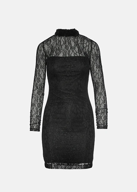 Μίνι φόρεμα από δαντέλα με γούνα