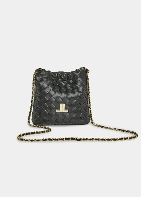 Πλεκτο πουγκί με δερμάτινη όψη