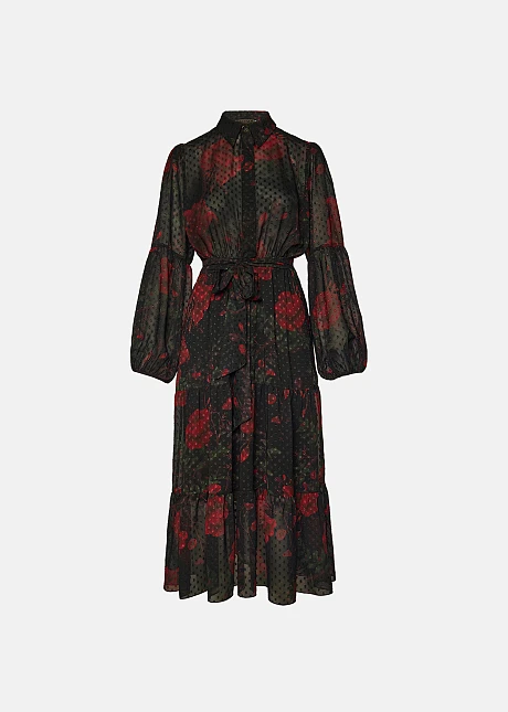 Σεμιζιέ εμπριμέ φόρεμα με όψη μουσελίνας