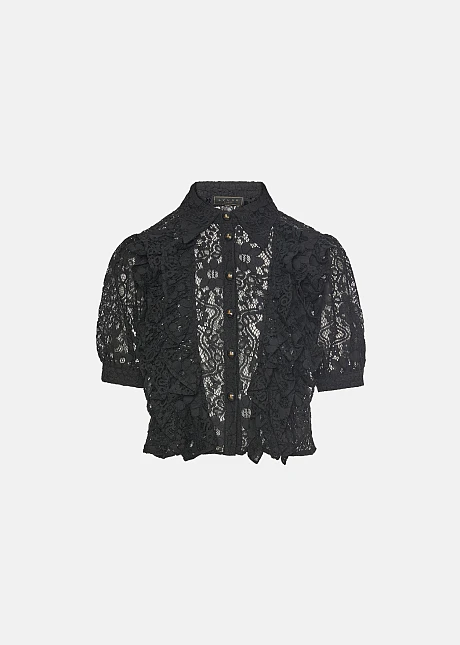 Κροπ πουκάμισο από δαντέλα με βολάν