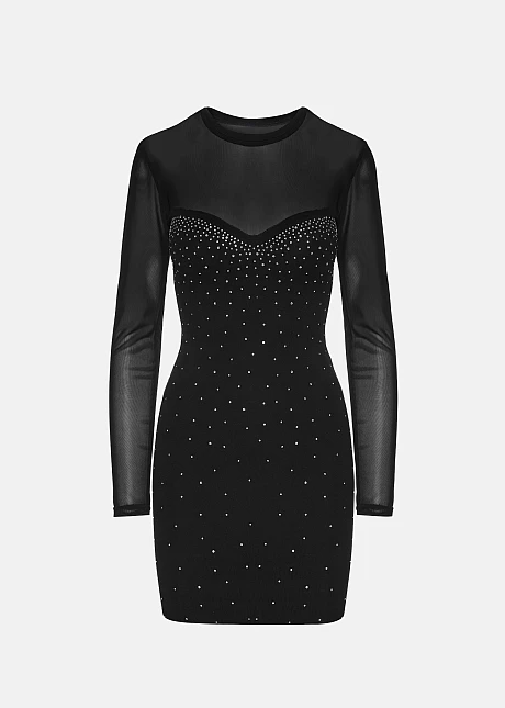 Μίνι εφαρμοστό φόρεμα με διαφάνεια και στρας