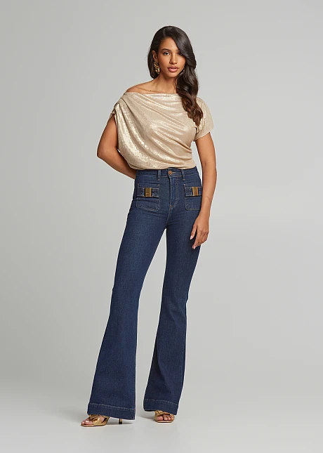 Μεταλλιζέ μπλούζα με ασύμμετρα μανίκια