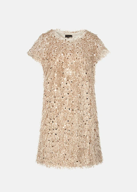 Φόρεμα με χνουδωτή γούνα και παγιέτες