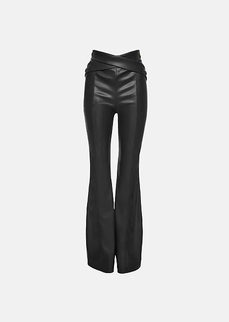 Καμπάνα παντελόνι με δερμάτινη όψη