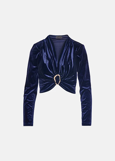 Κροπ μπλούζα με όψη βελούδου