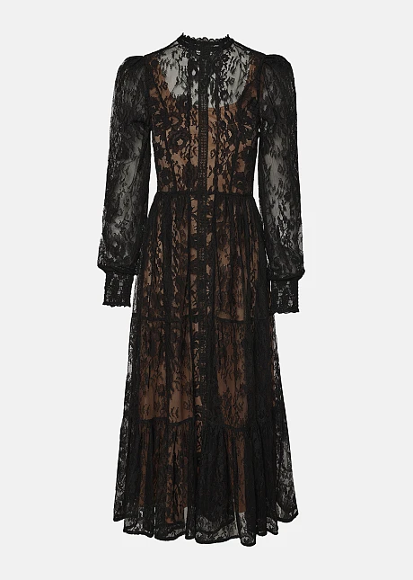 Μαύρο φόρεμα από δαντέλα με αντίθεση