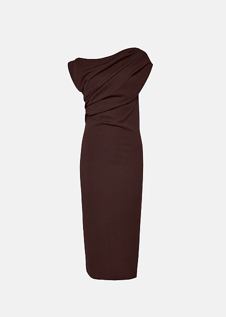 Μίντι φόρεμα με ασυμμετρία και σούρες