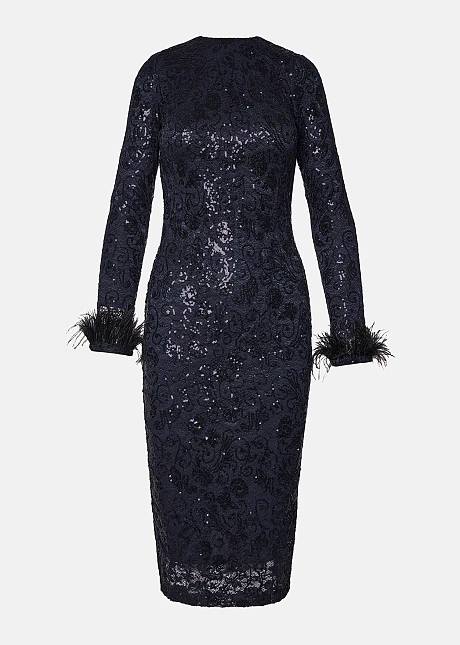 Φόρεμα από δαντέλα με παγιέτες και φτερά