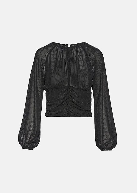 Μπλούζα διαφάνεια με σούρες και στρας