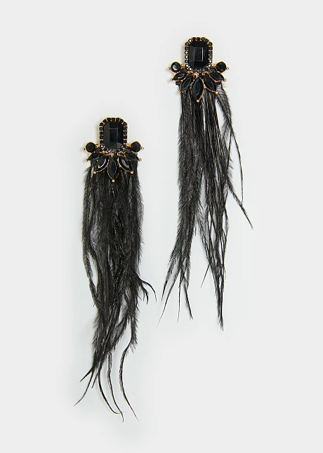 Σκουλαρίκια με κρύσταλλα και φτερά