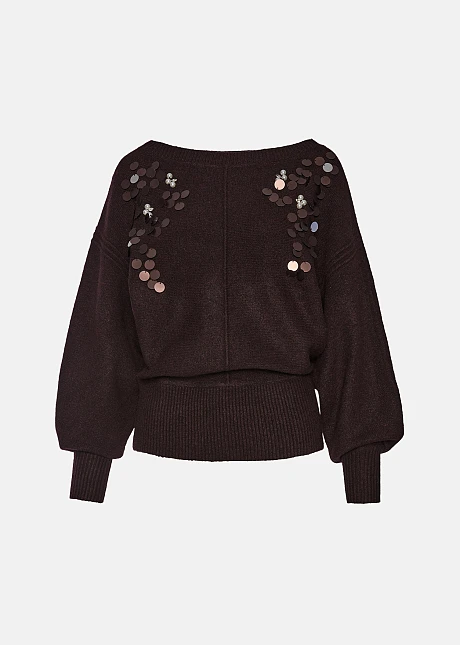 Πλεκτό πουλόβερ με παγιέτες και πέρλες