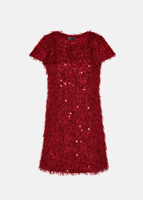 Φόρεμα με χνουδωτή γούνα και παγιέτες