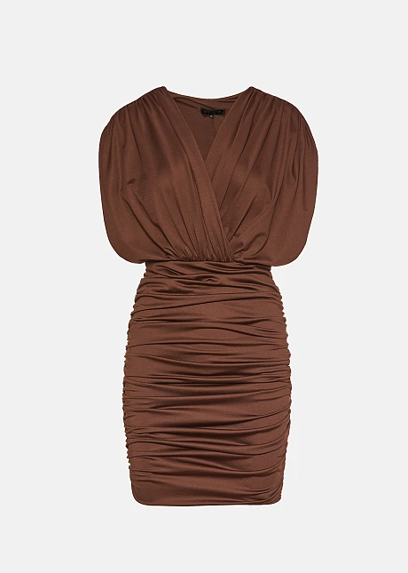 Μίνι φόρεμα με σούρες σε σατέν όψη