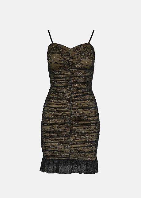 Μίνι φόρεμα από δαντέλα με σούρες