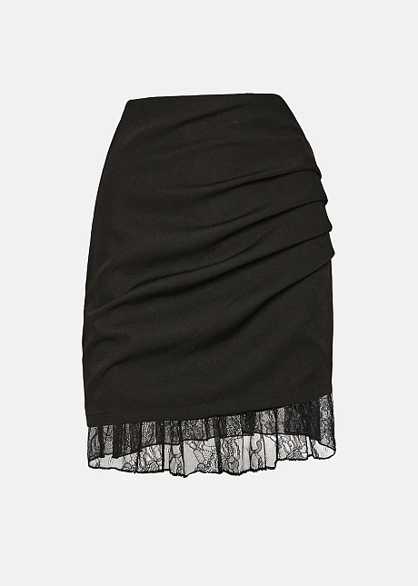 Μίνι φούστα με σούρες και δαντέλα