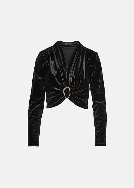 Κροπ μπλούζα με όψη βελούδου