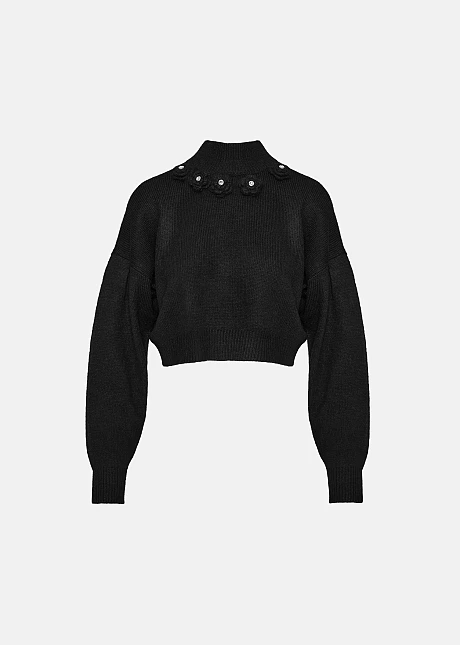 Κροπ πουλόβερ με απλικέ λουλούδια