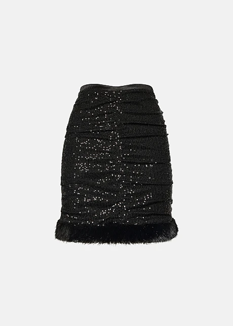 Μίνι φούστα με παγιέτες και γούνα