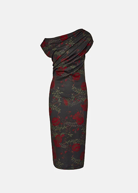 Εμπριμέ μίντι φόρεμα με πιέτες