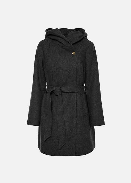 Παλτό μάλλινης όψης με κουκούλα