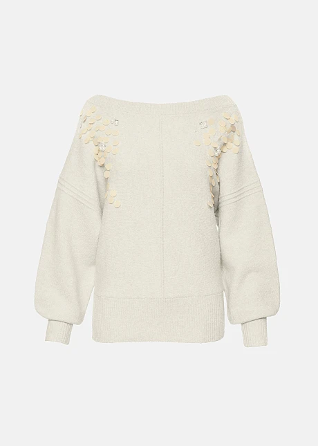 Πλεκτό πουλόβερ με παγιέτες και πέρλες