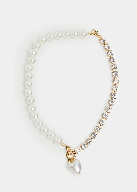 Κολιέ με πέρλες και στρας