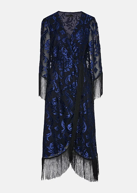 Μάξι devore φόρεμα με κρόσσια