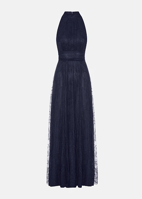 Μάξι φόρεμα με halter neck από δαντέλα