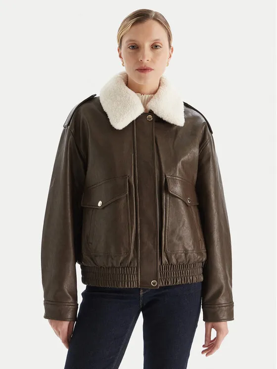 Μπουφάν από απομίμηση δέρματος · Καφέ