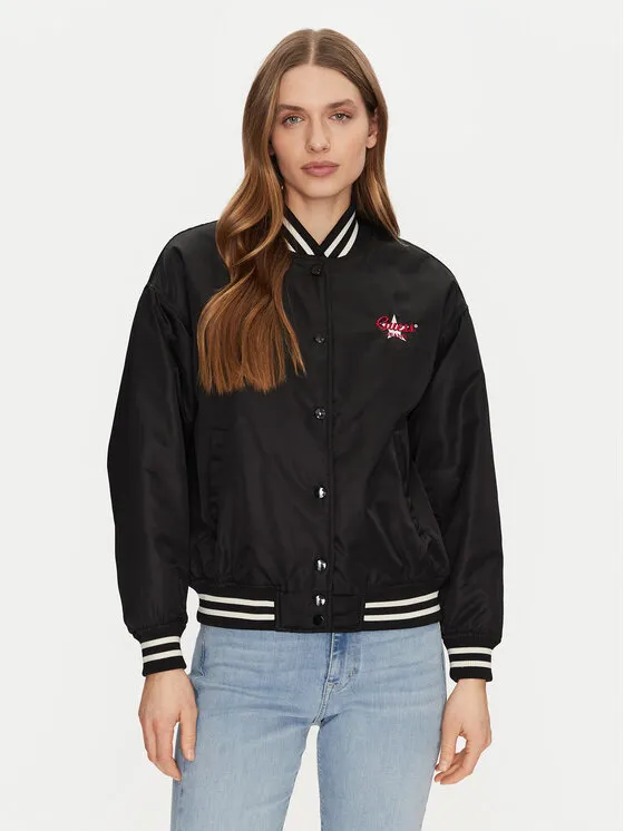 Guess Jeans Μπόμπερ μπουφάν · Μαύρο