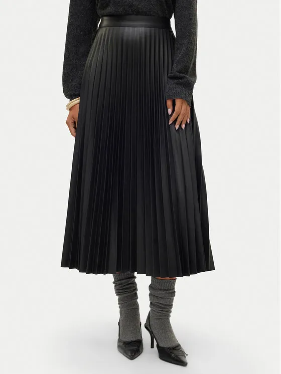 Φούστα από απομίμηση δέρματος · Μαύρο · Midi