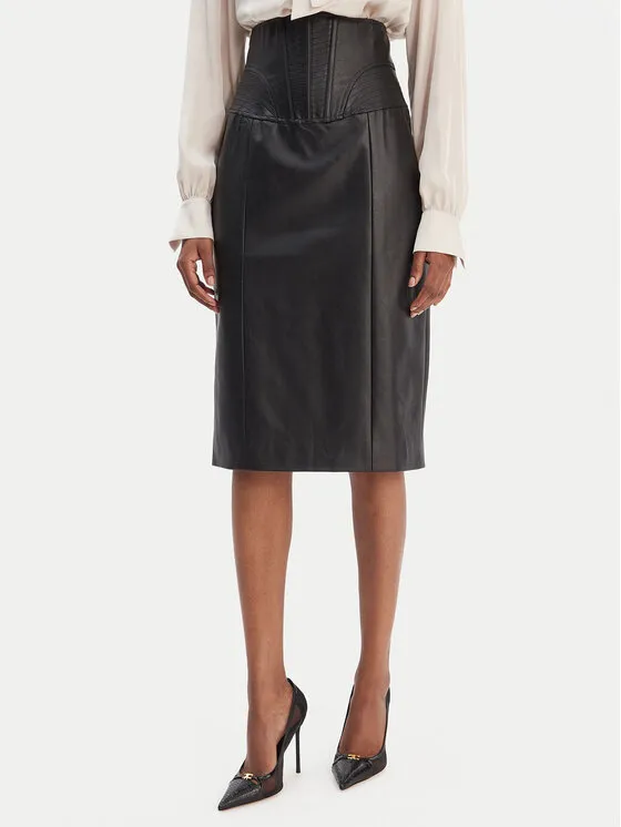 Φούστα από απομίμηση δέρματος · Μαύρο · Midi