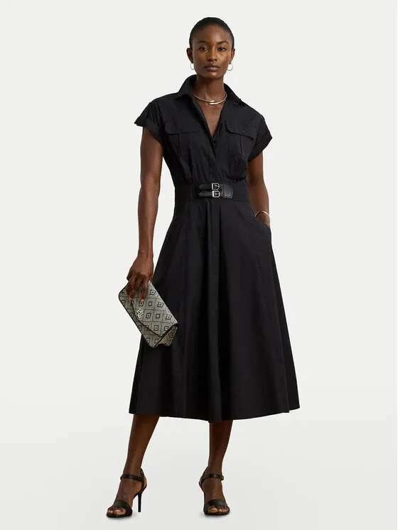 Φόρεμα πουκάμισο · Μαύρο · Midi