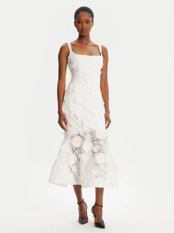 Φόρεμα κοκτέιλ · Λευκό · Midi