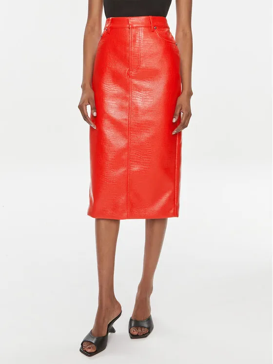 Φούστα από απομίμηση δέρματος · Κόκκινο · Midi