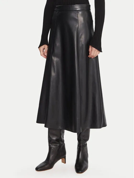 Φούστα από απομίμηση δέρματος · Μαύρο · Midi