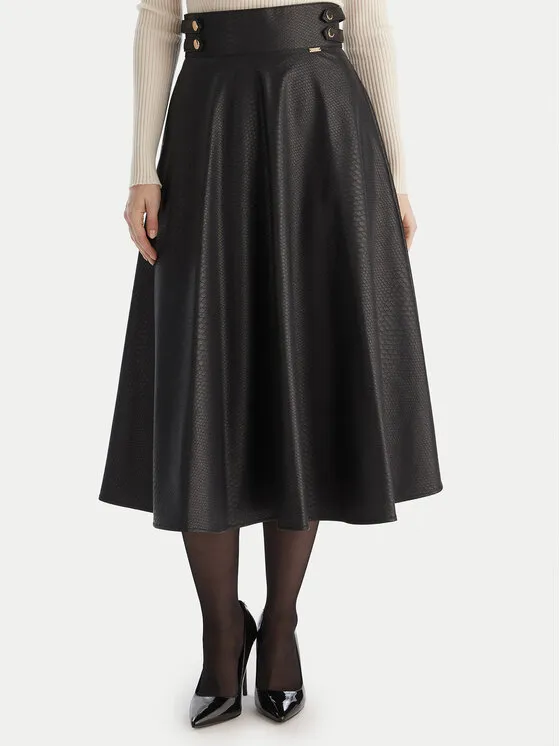 Φούστα από απομίμηση δέρματος · Μαύρο · Midi